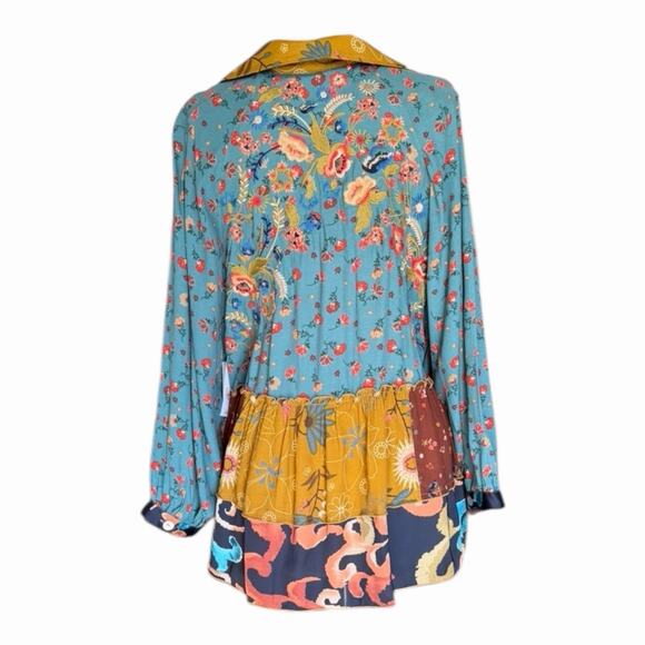 John Mark Mixed Media Floral Peasant Blouse XL Patchwork Boho Tunic NWT Eclectic - Picture 8 of 16